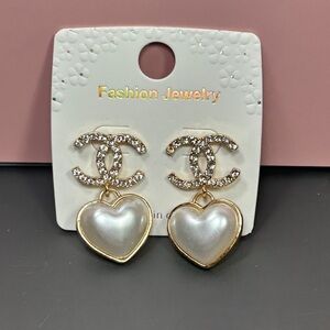 Gold & Pearl Heart Earrings